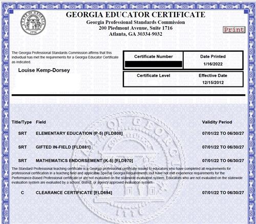 Teaching Certificate